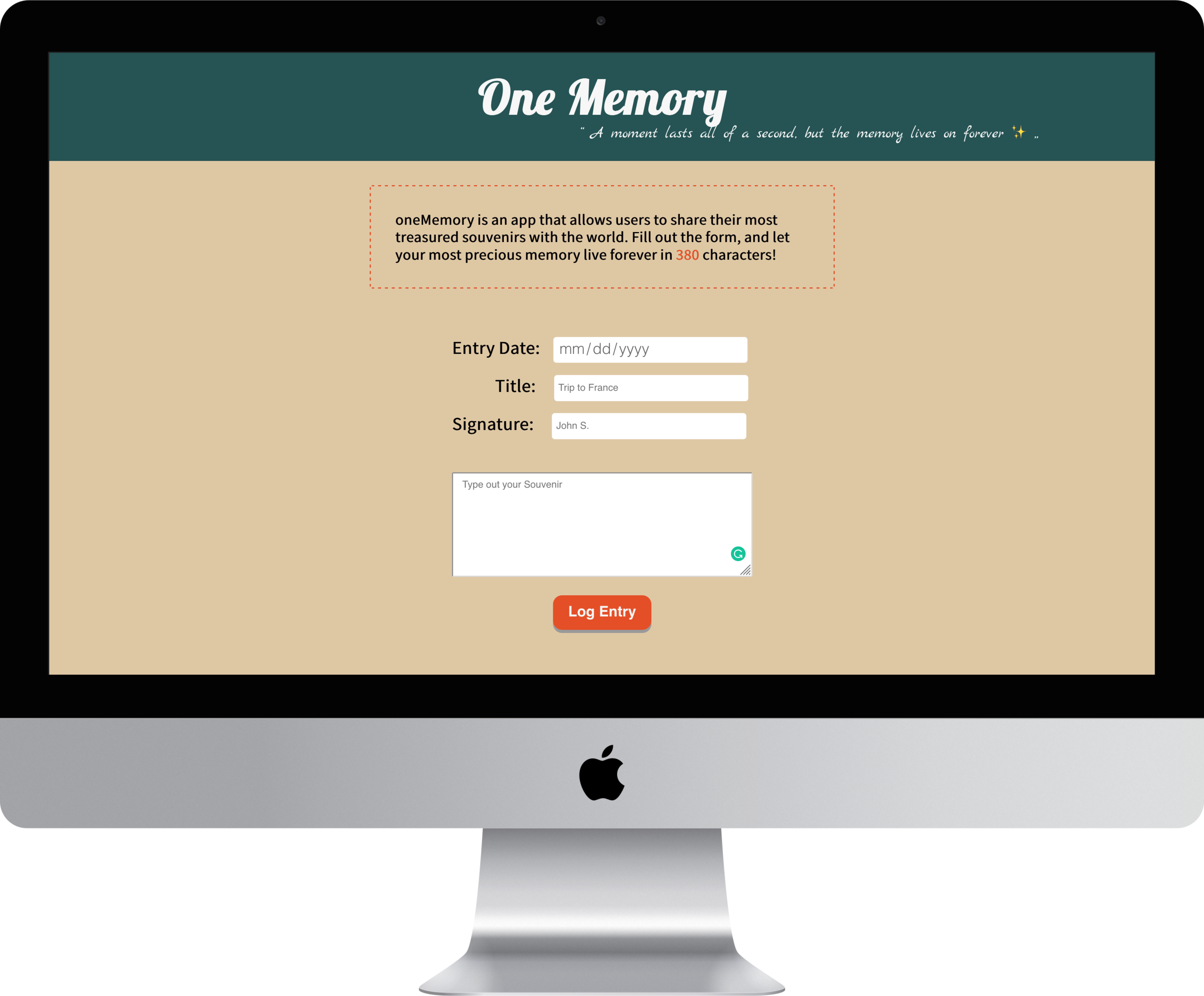 A picture the intro screen of the oneMemory app